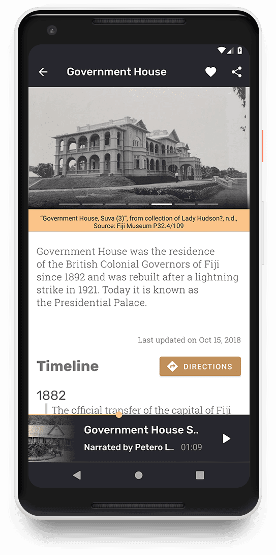 Fijian History app, collection screen