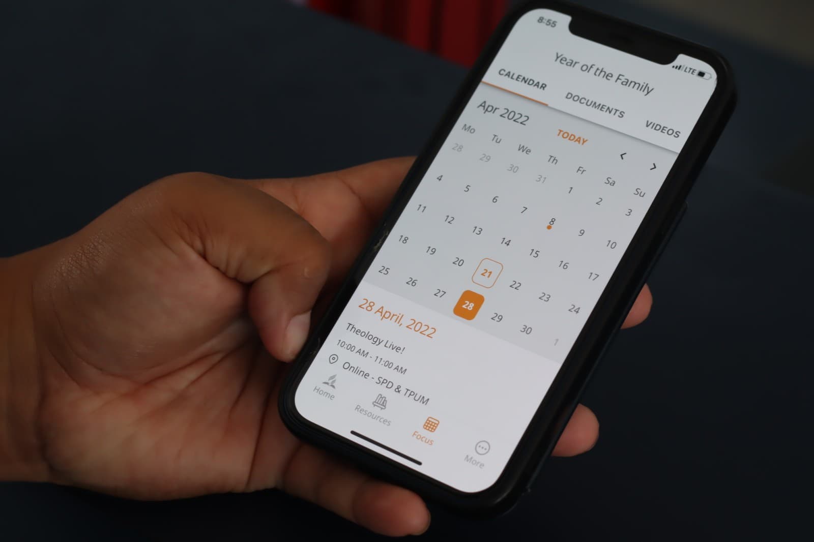 Events calendar in the TPUM app
